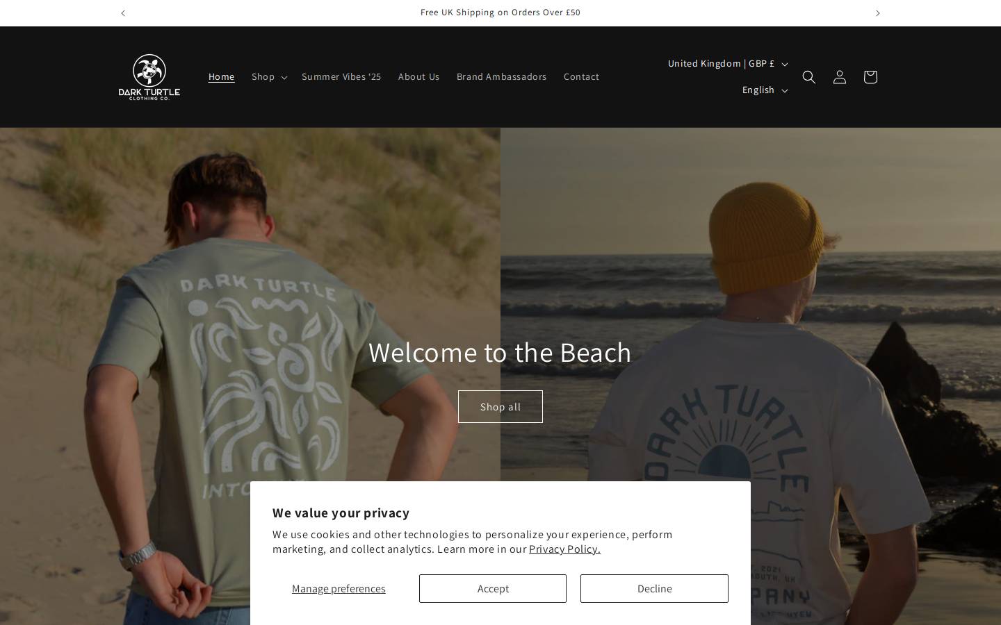Dark Turtle Clothing homepage screenshot