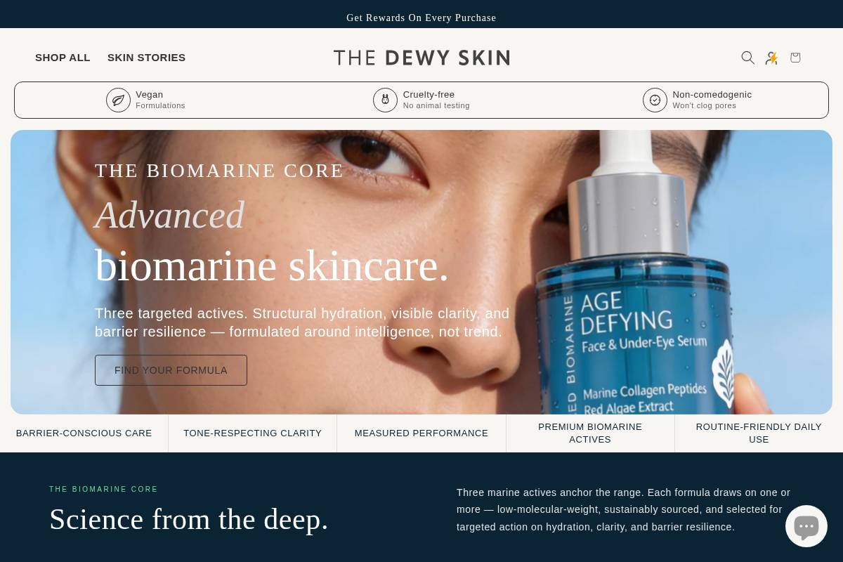THE DEWY SKIN homepage screenshot