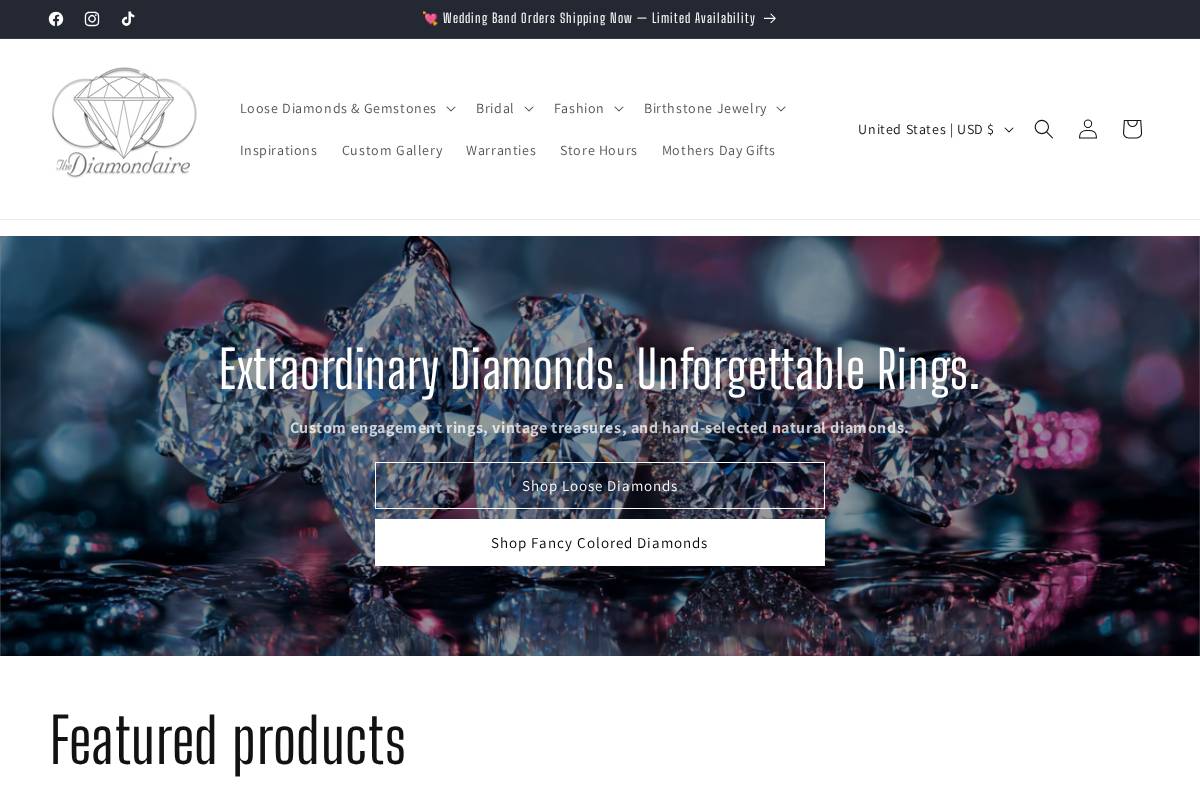 thediamondaire.com homepage screenshot