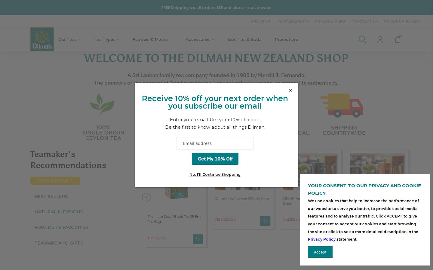 thedilmahshop.co.nz homepage screenshot