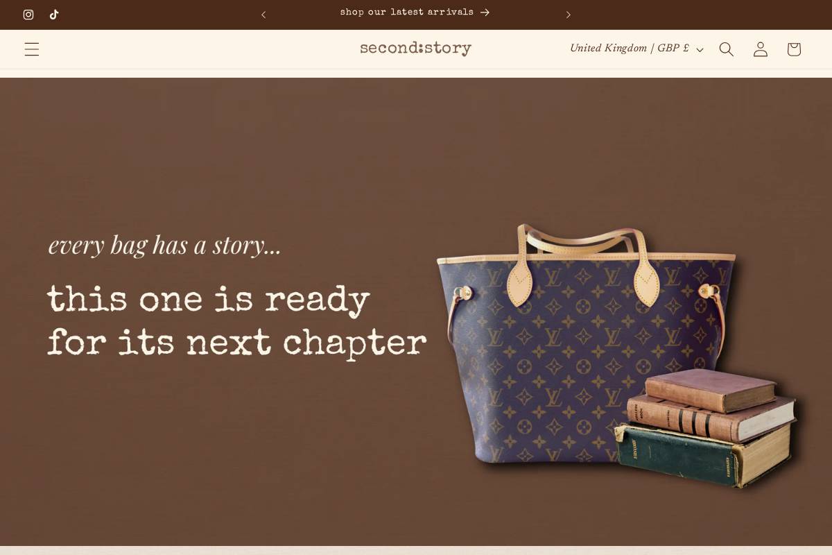 Second Story Bags homepage screenshot