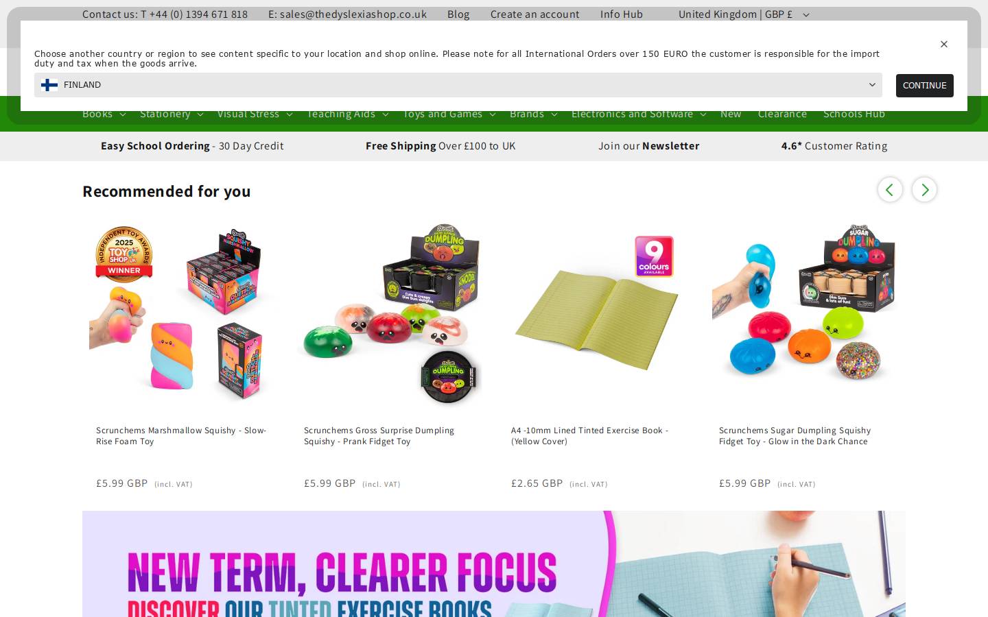 The Dyslexia Shop homepage screenshot