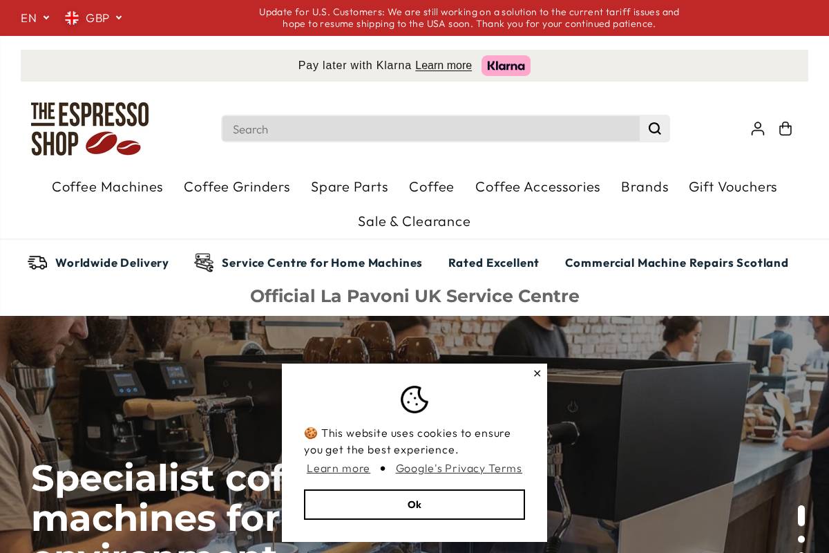 The Espresso Shop homepage screenshot