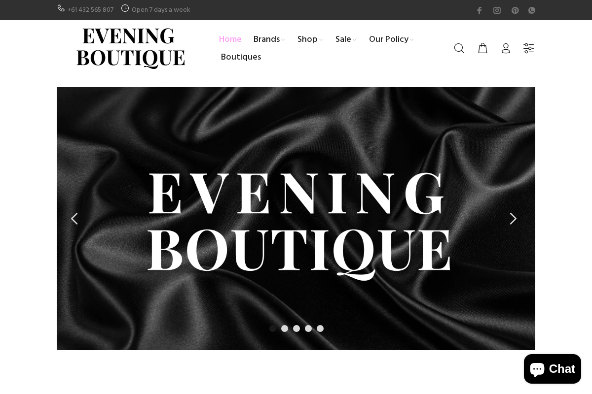 The Evening Boutique homepage screenshot