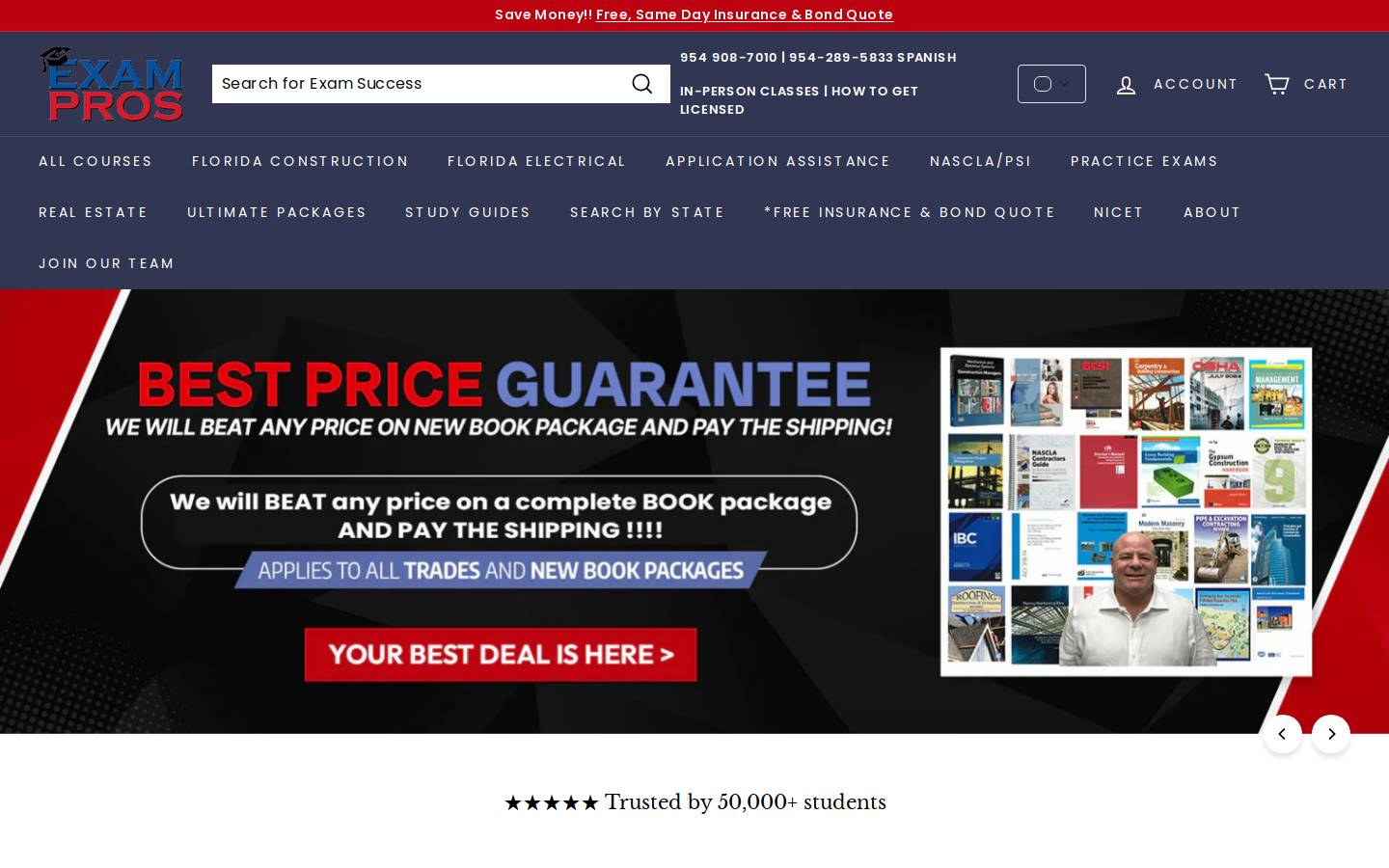 theexampros.com homepage screenshot