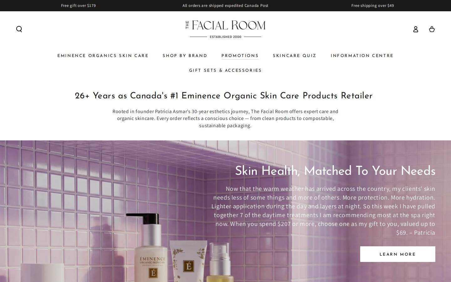 The Facial Room Skincare Inc. homepage screenshot