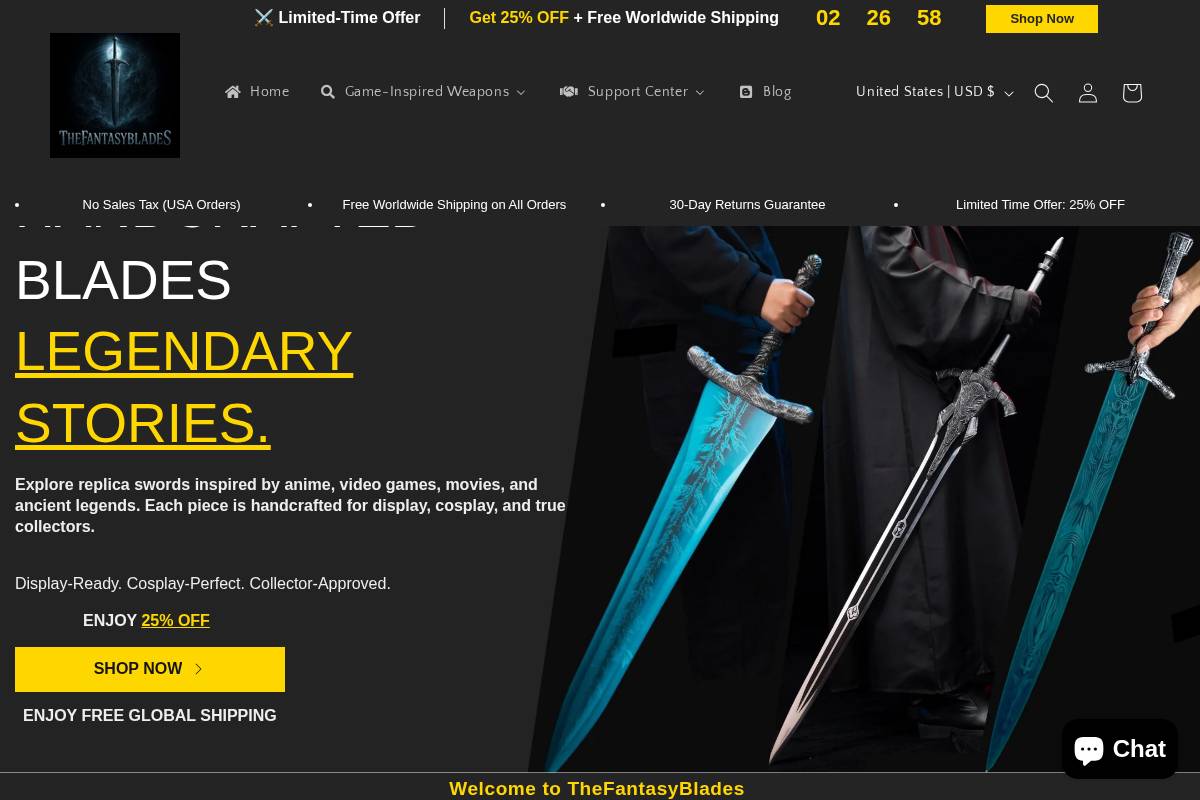 thefantasyblades.com homepage screenshot