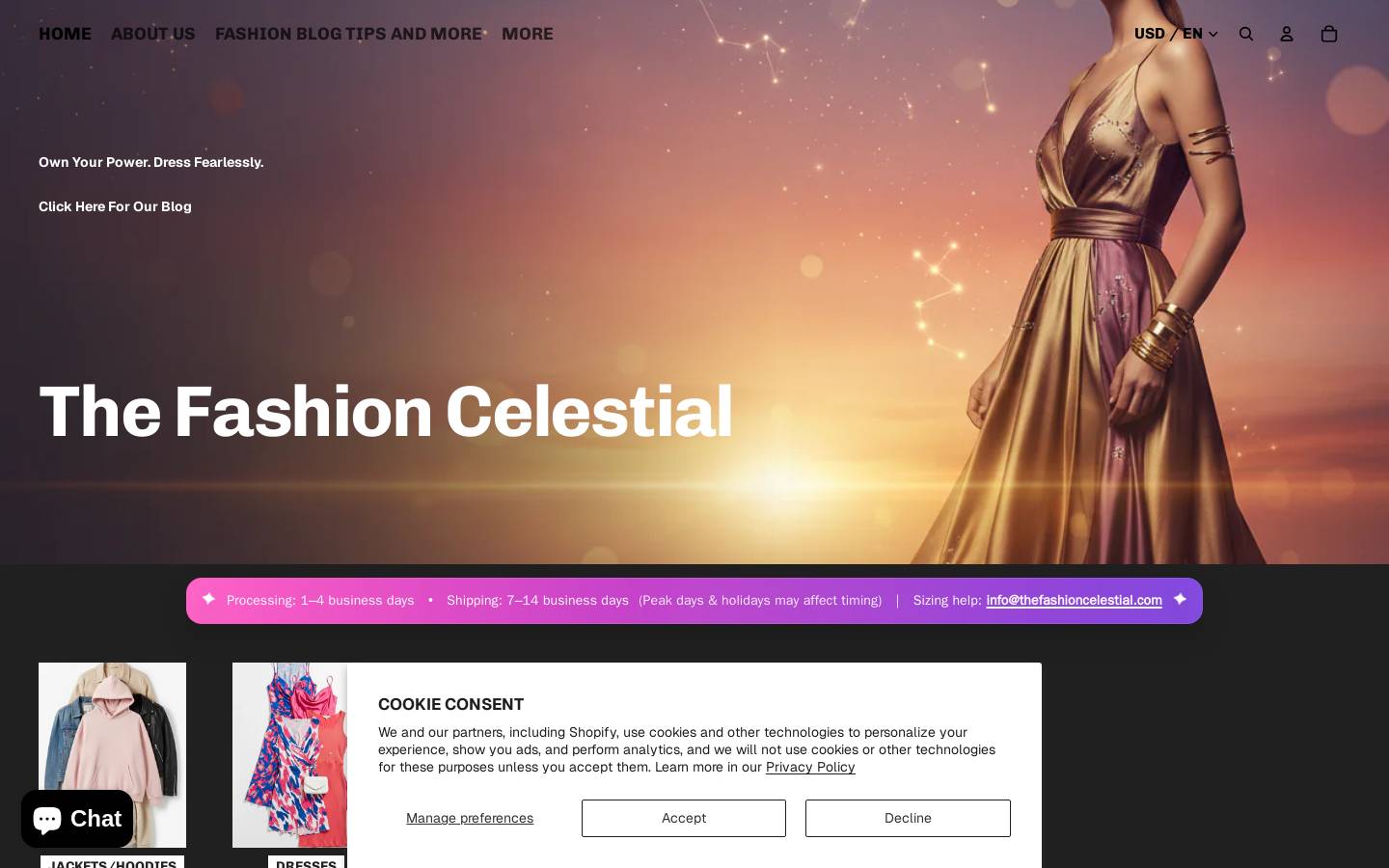 Thefashioncelestial homepage screenshot