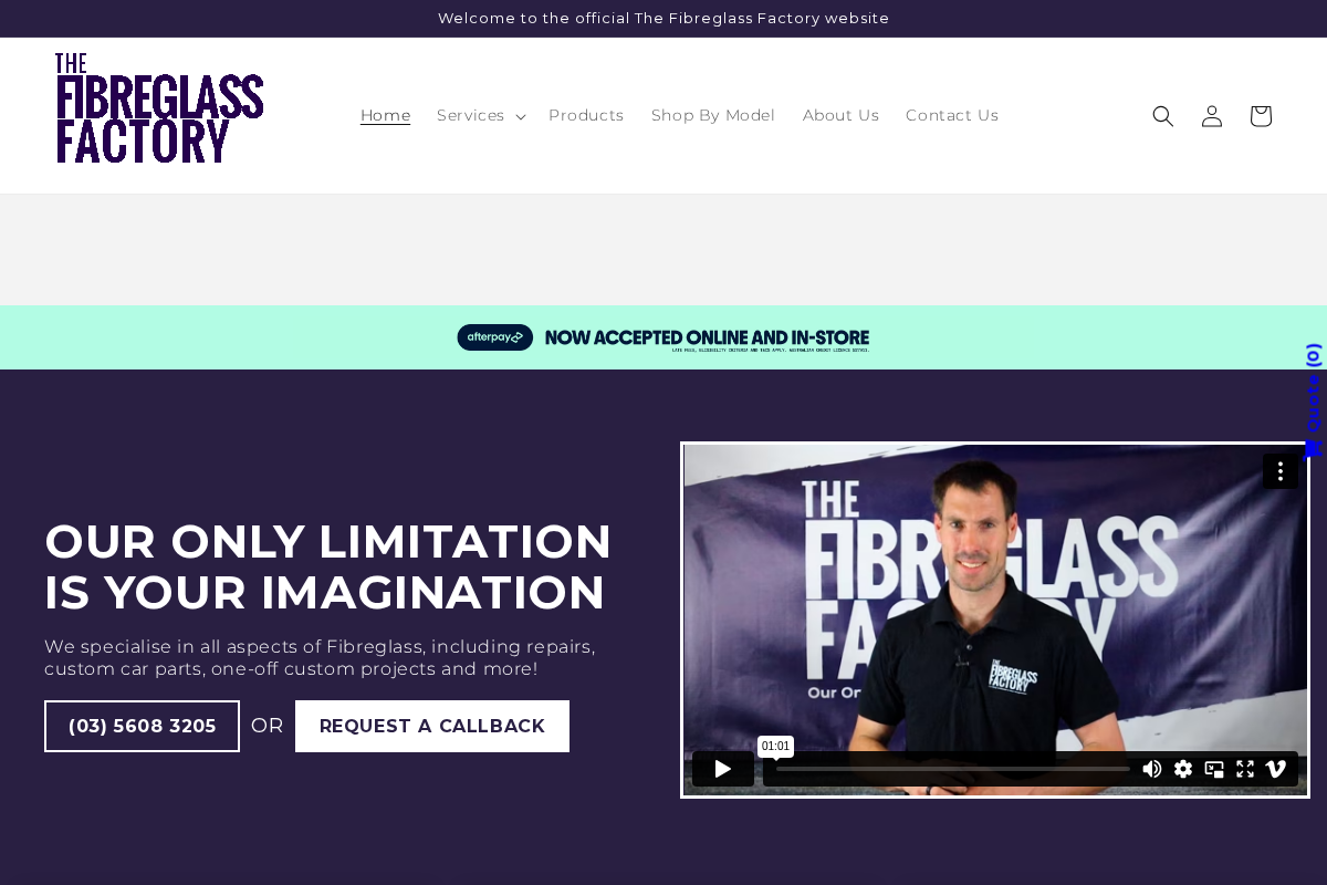 The Fibreglass Factory homepage screenshot