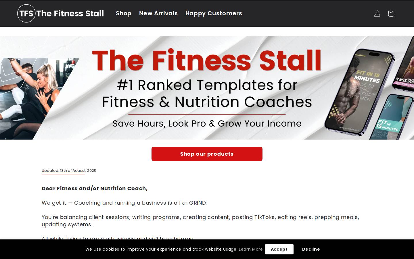 thefitnessstall.com homepage screenshot