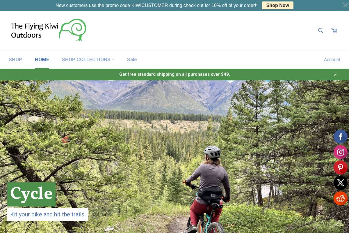 The Flying Kiwi Outdoors homepage screenshot