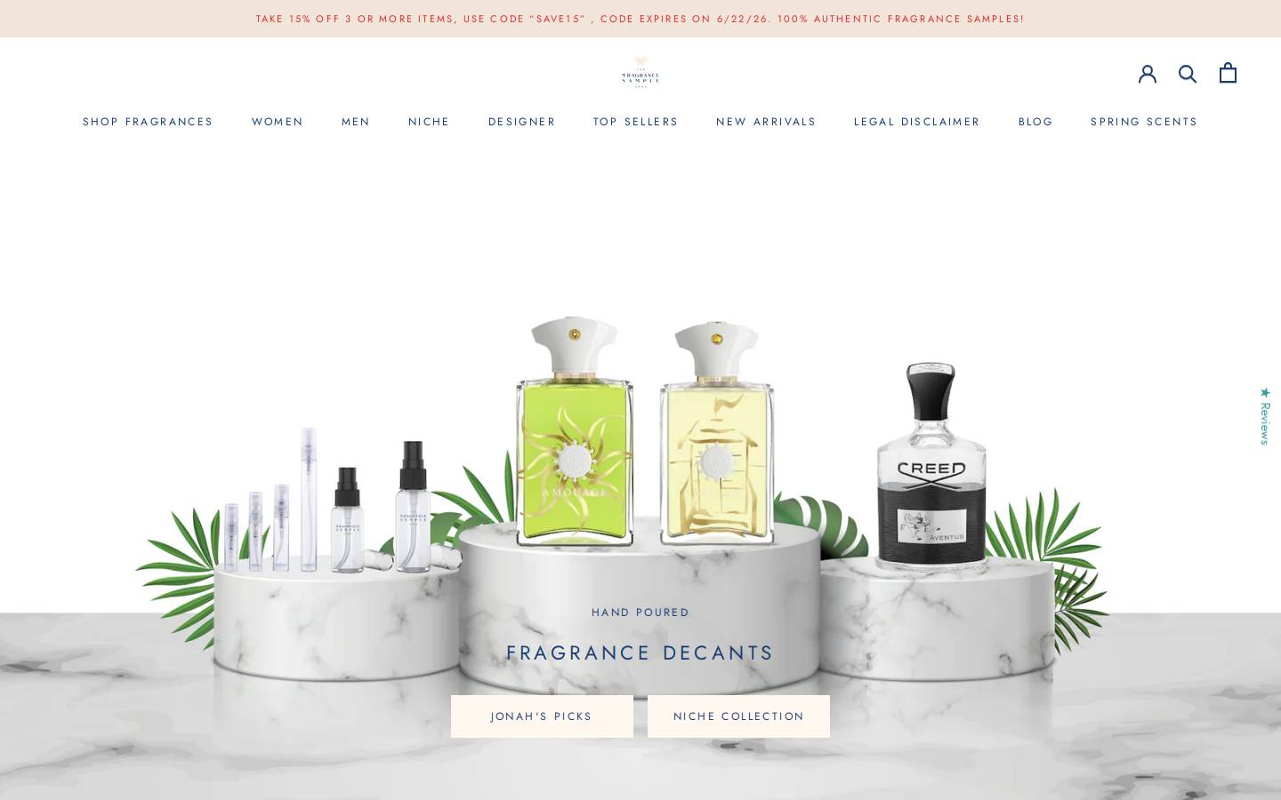 The Fragrance Sample Shop homepage screenshot