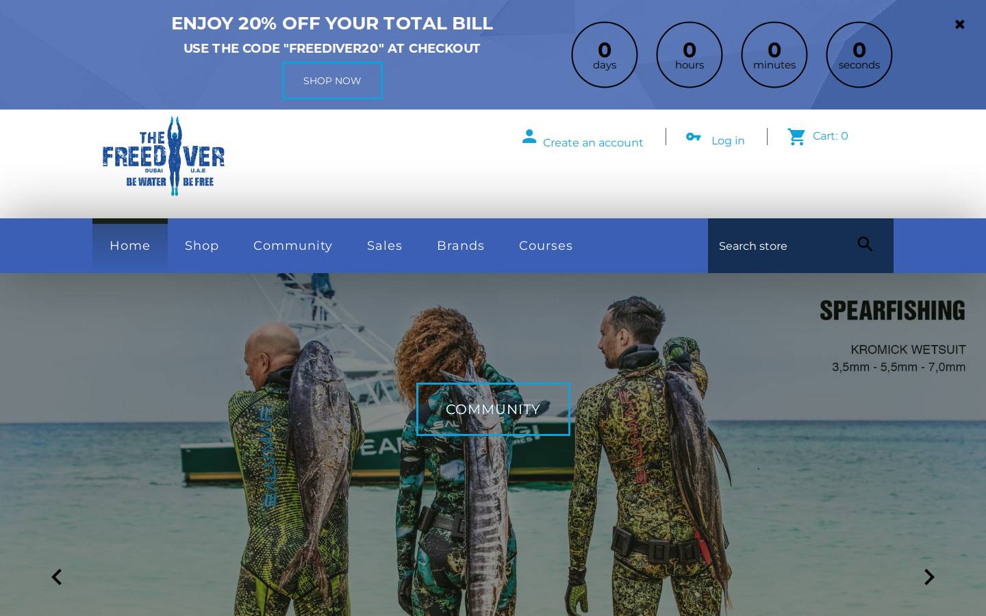 thefreediver.ae homepage screenshot