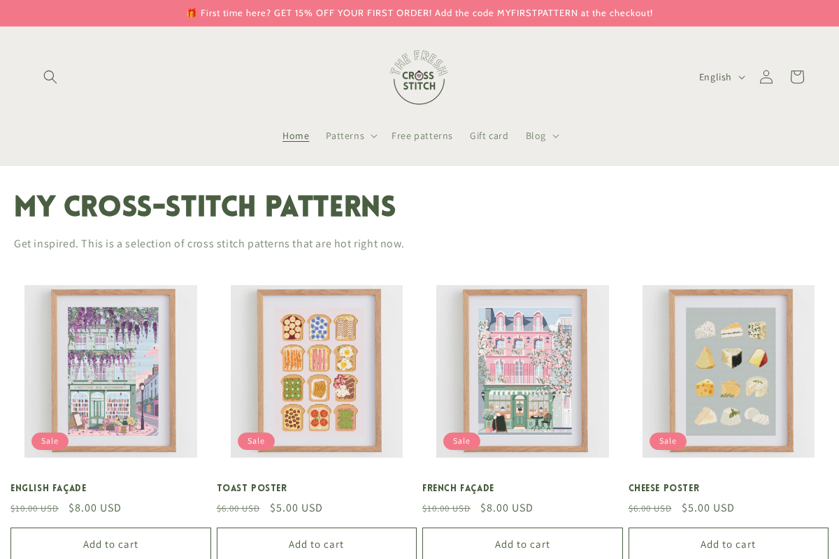 thefreshcrossstitch.com homepage screenshot