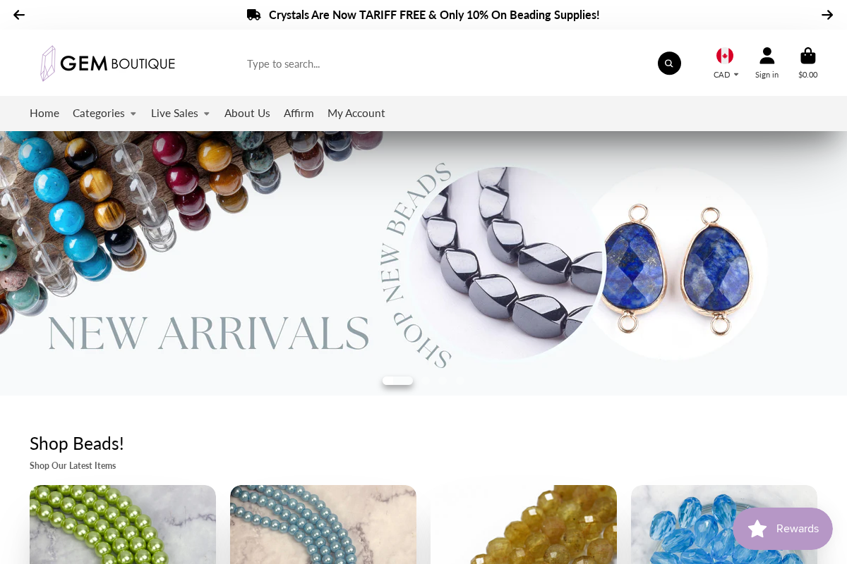 The Gem Boutique homepage screenshot