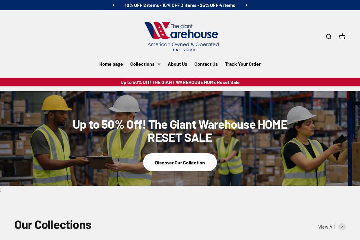Thegiantwarehouse homepage screenshot