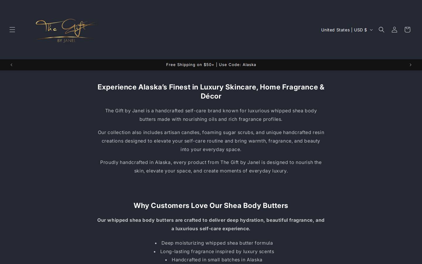 thegiftbyjanel.com homepage screenshot