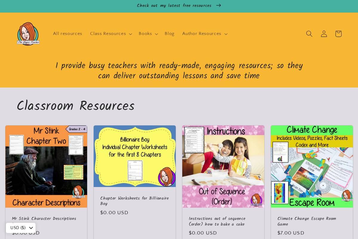 thegingerteacher.com homepage screenshot