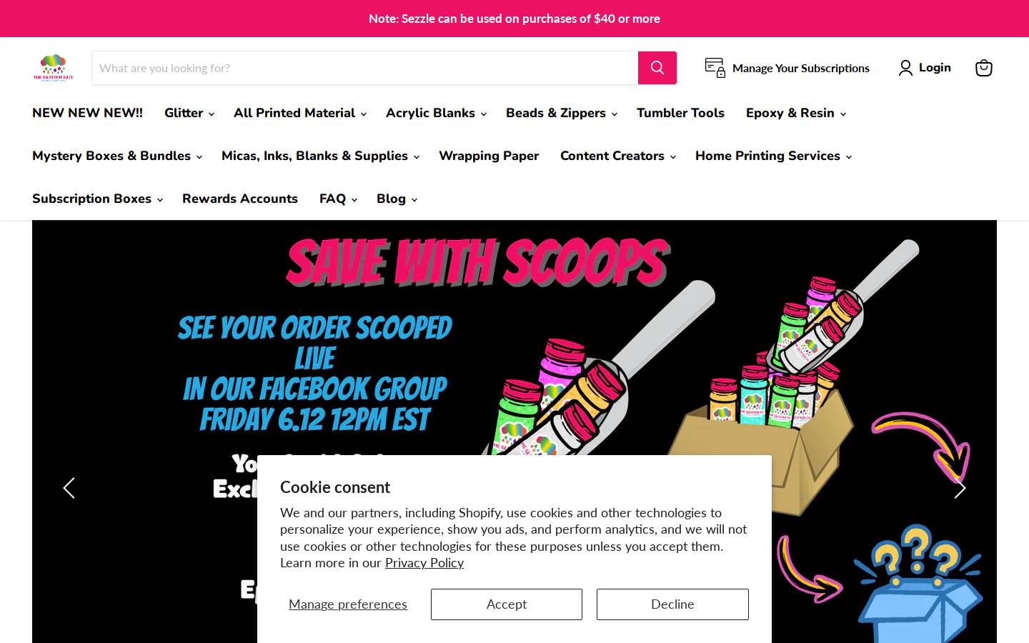 theglitterguy.com homepage screenshot