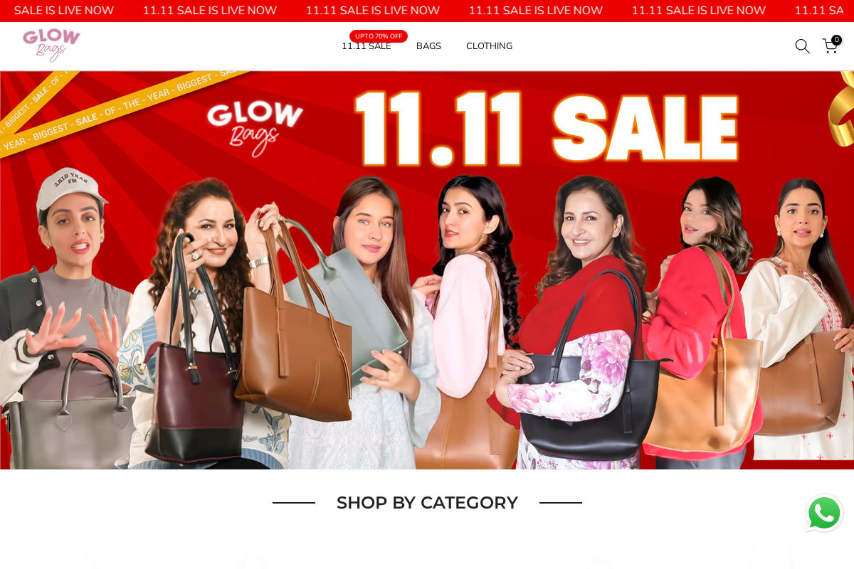 Glowbags homepage screenshot