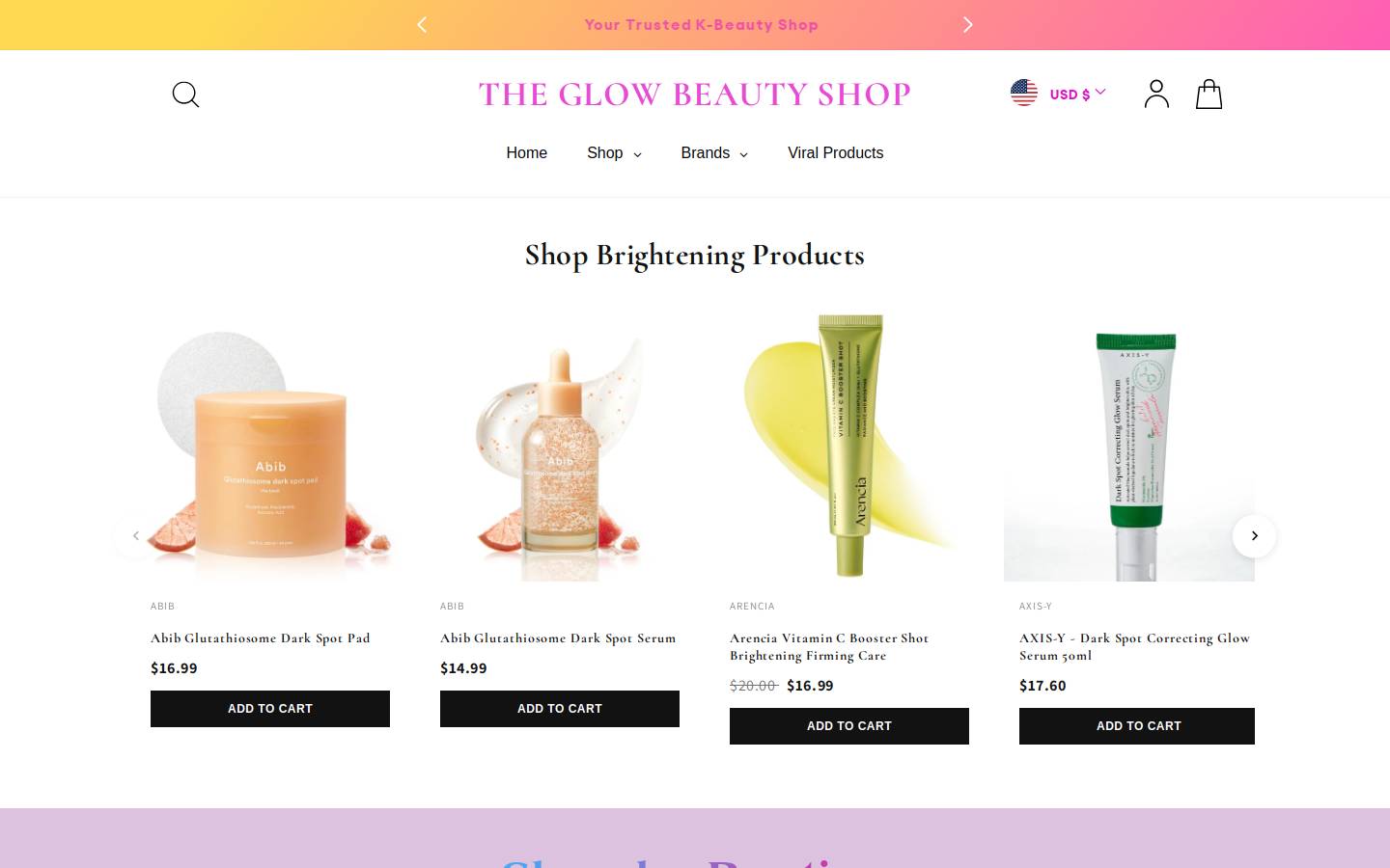 theglowbeautyshop.com homepage screenshot