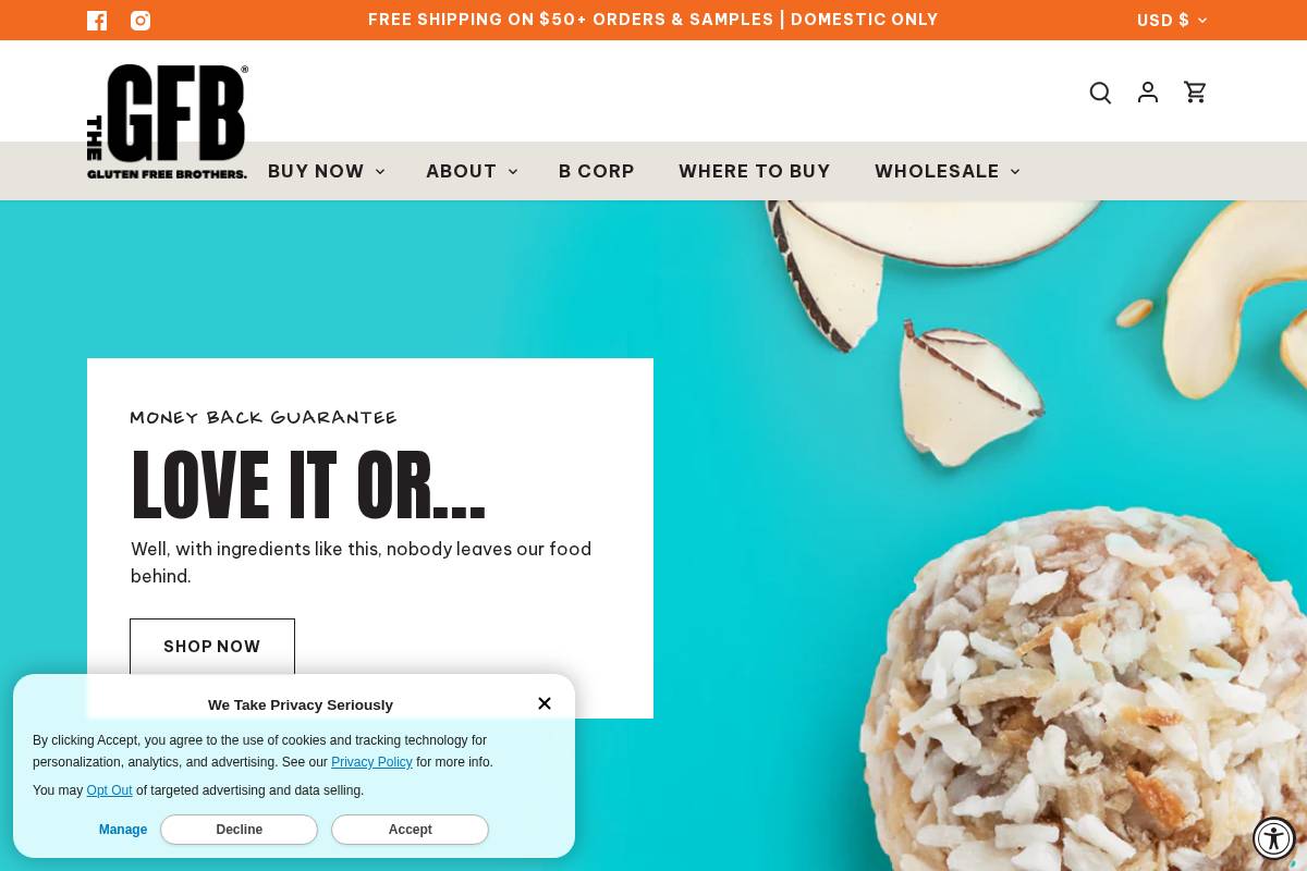 theglutenfreebar.com homepage screenshot