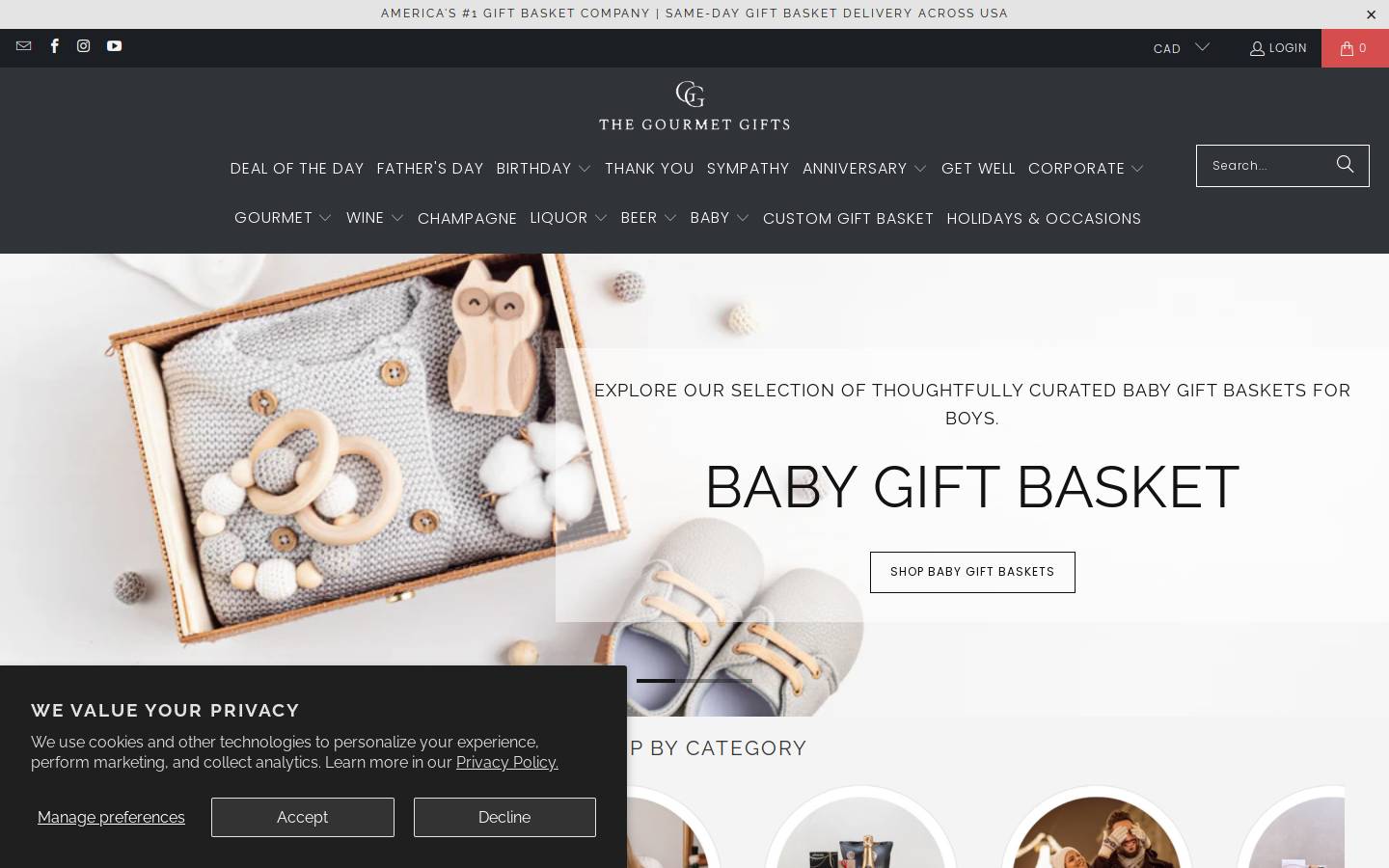 The Gourmet Gifts homepage screenshot