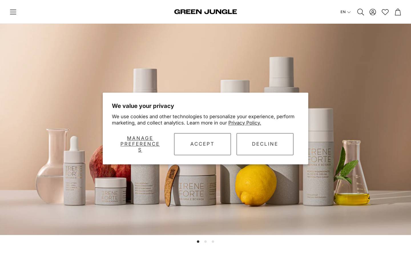 The Green Jungle beauty shop homepage screenshot