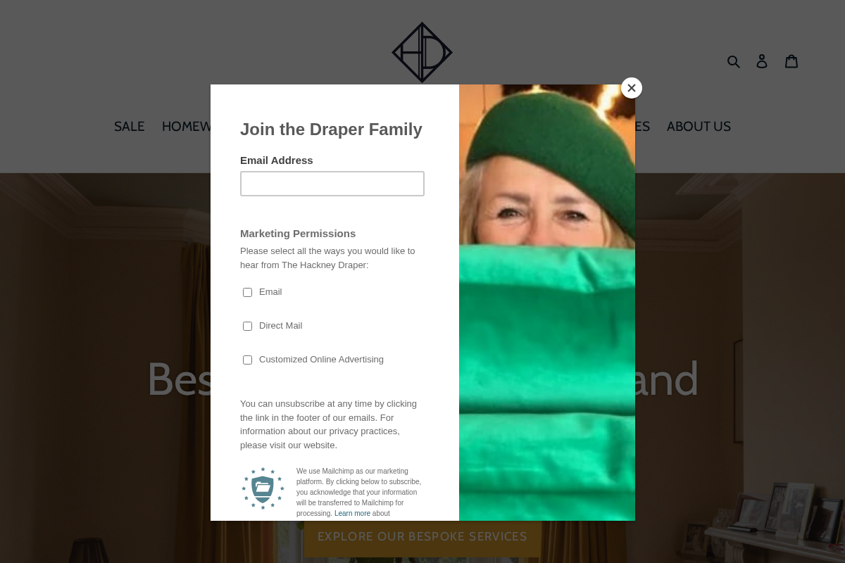 Thehackneydraper homepage screenshot