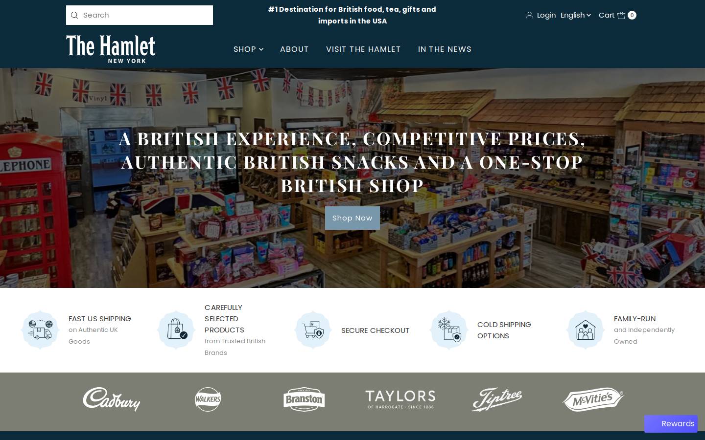 The Hamlet British Shop homepage screenshot