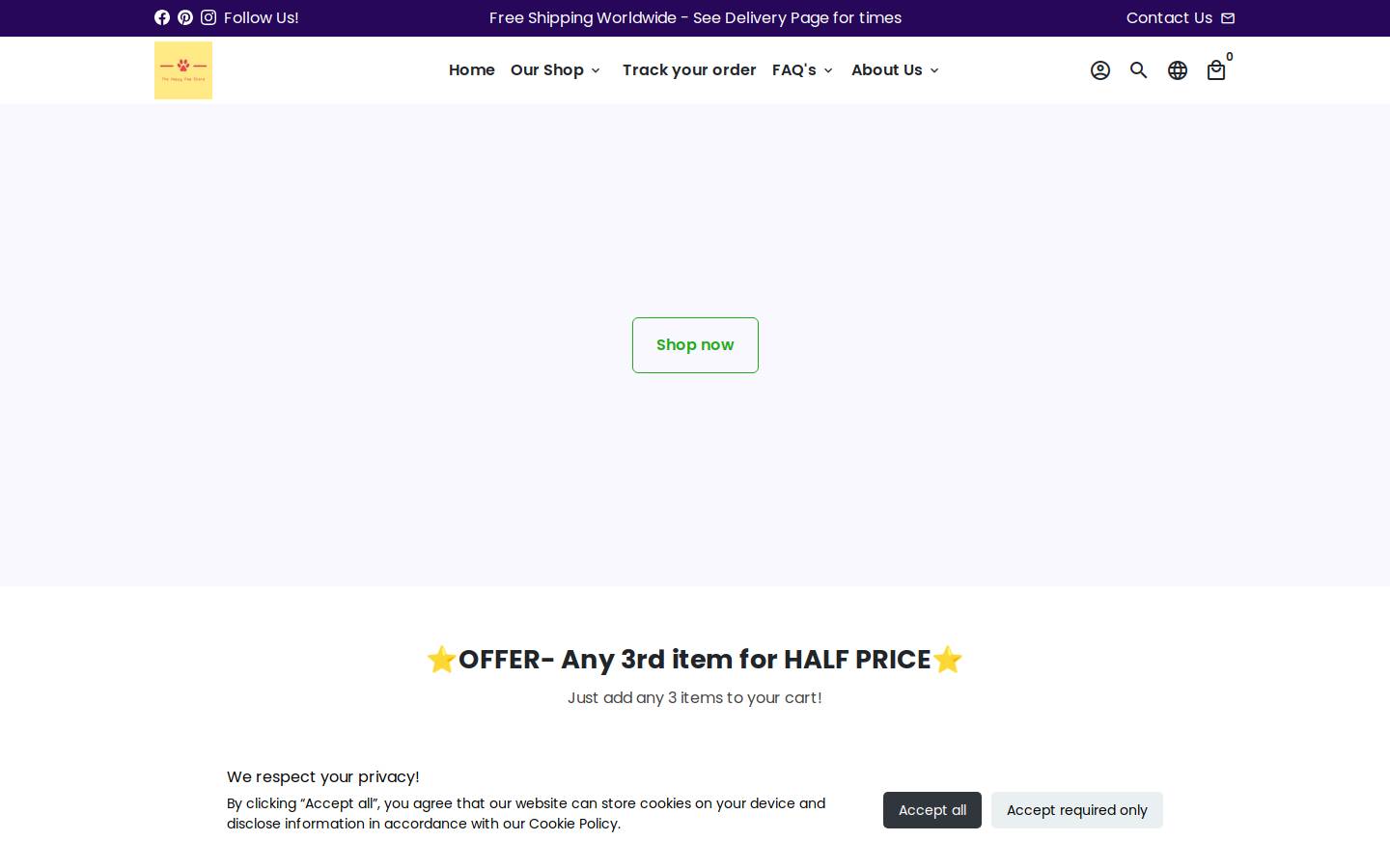 The Happy Paw Store homepage screenshot