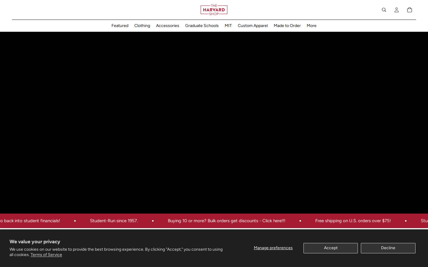 The Harvard Shop homepage screenshot