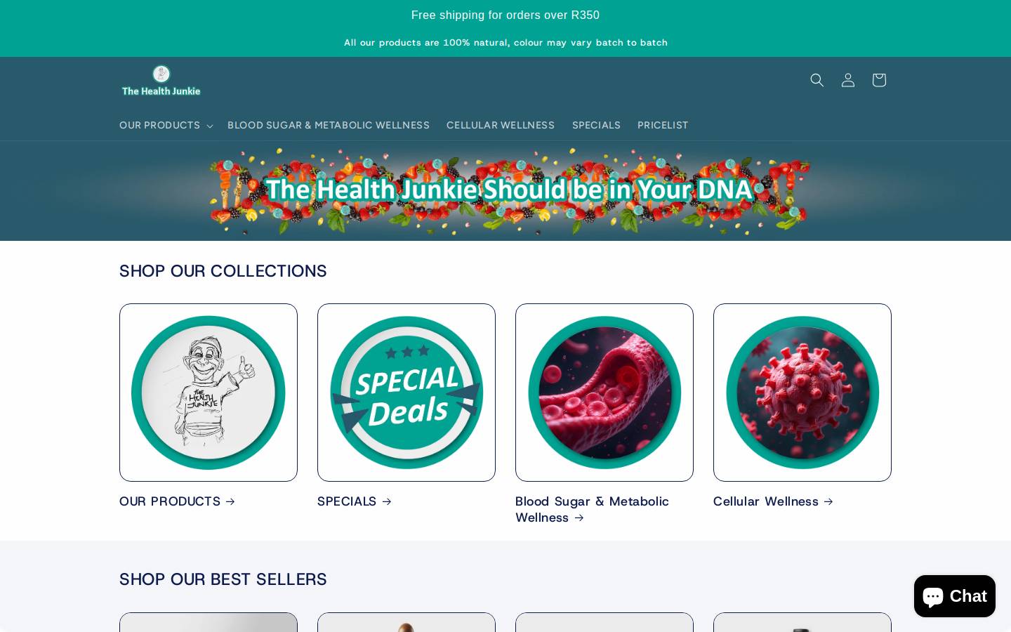 thehealthjunkie.co.za homepage screenshot