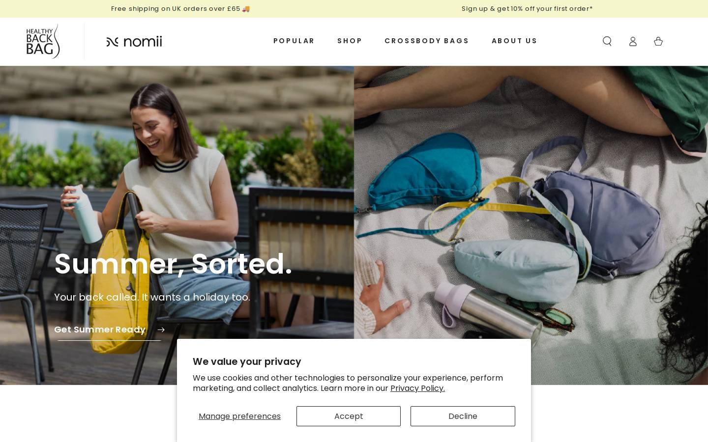 The Healthy Back Bag Company | Nomii homepage screenshot