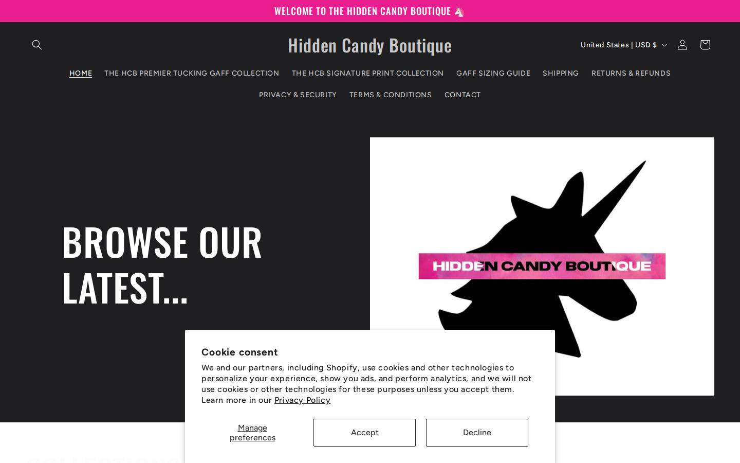 thehiddencandyboutique.com homepage screenshot