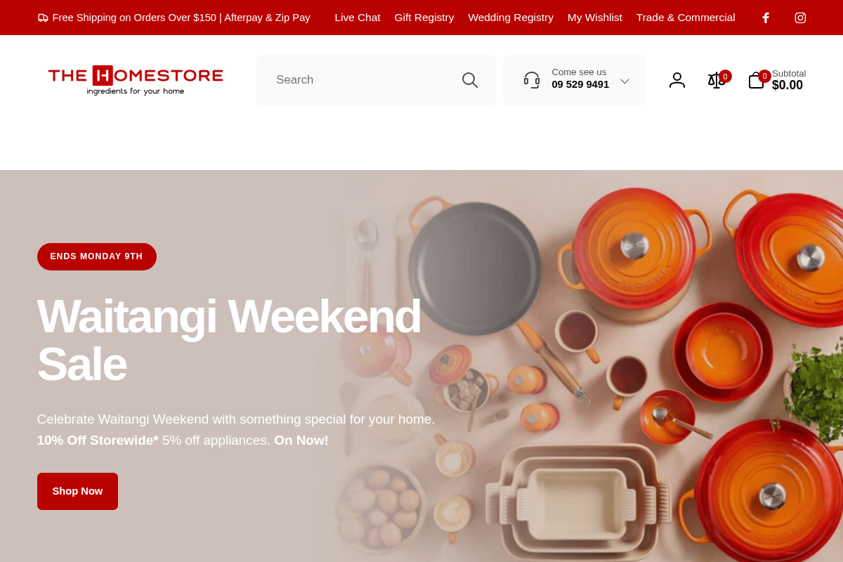 The Homestore homepage screenshot