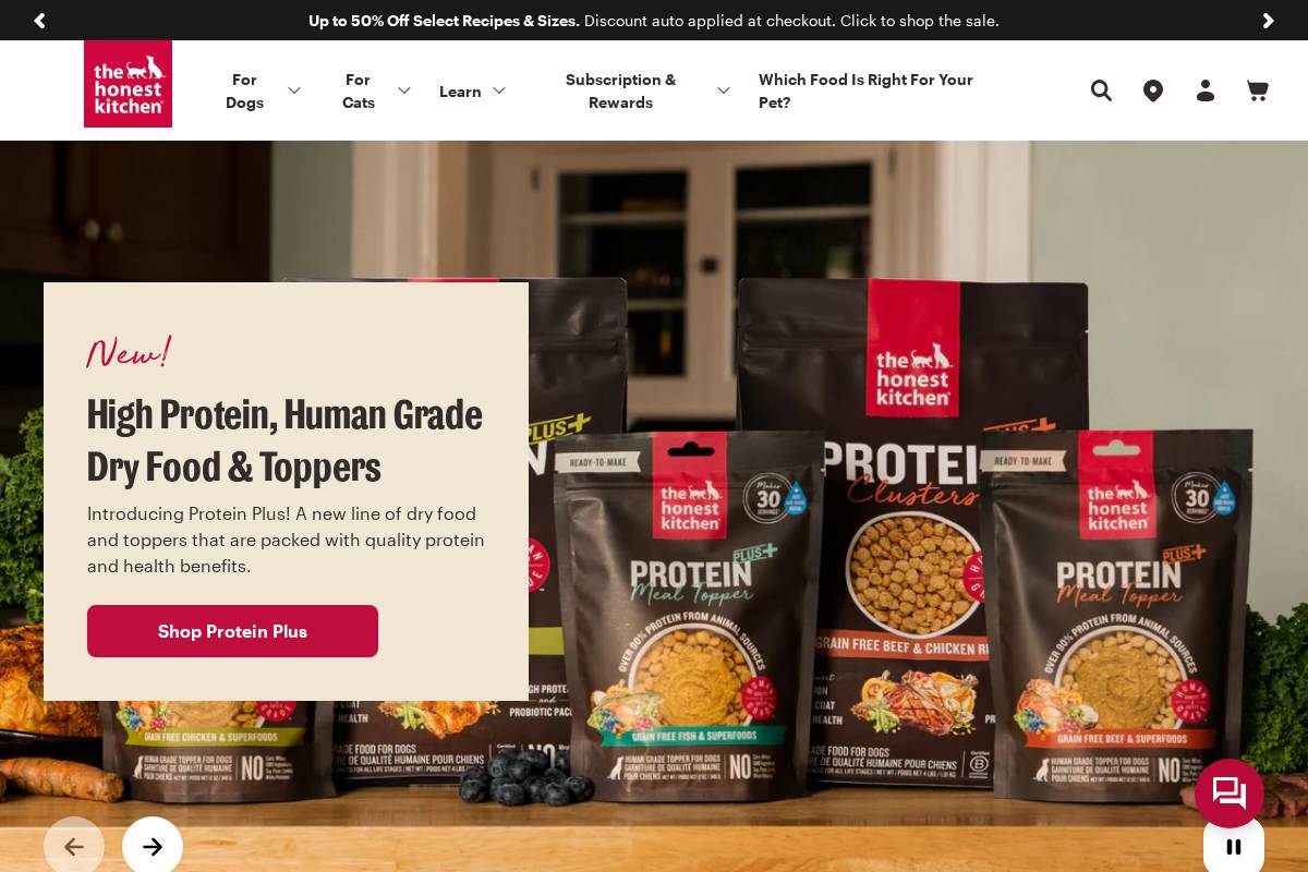 The Honest Kitchen homepage screenshot