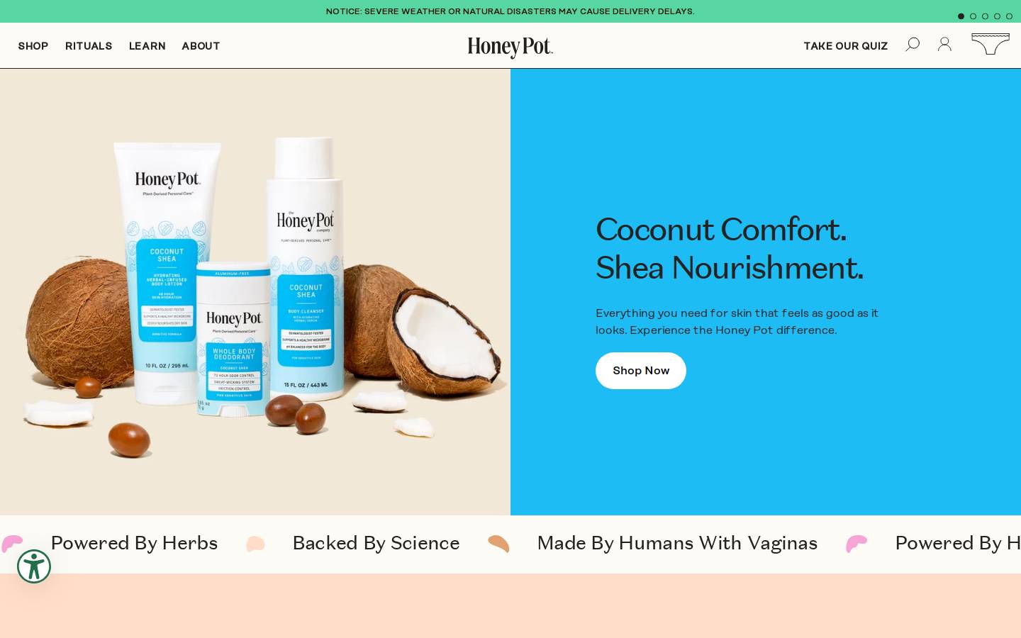 The Honey Pot Co homepage screenshot