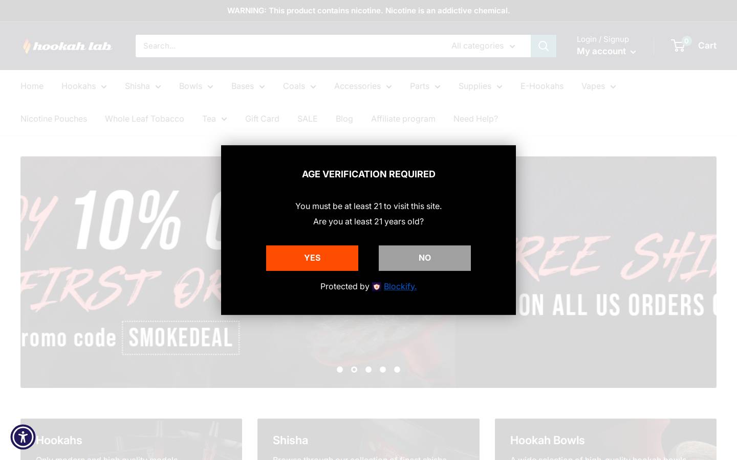 The Hookah Lab homepage screenshot