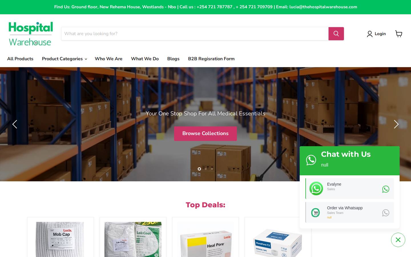 thehospitalwarehouse.com homepage screenshot