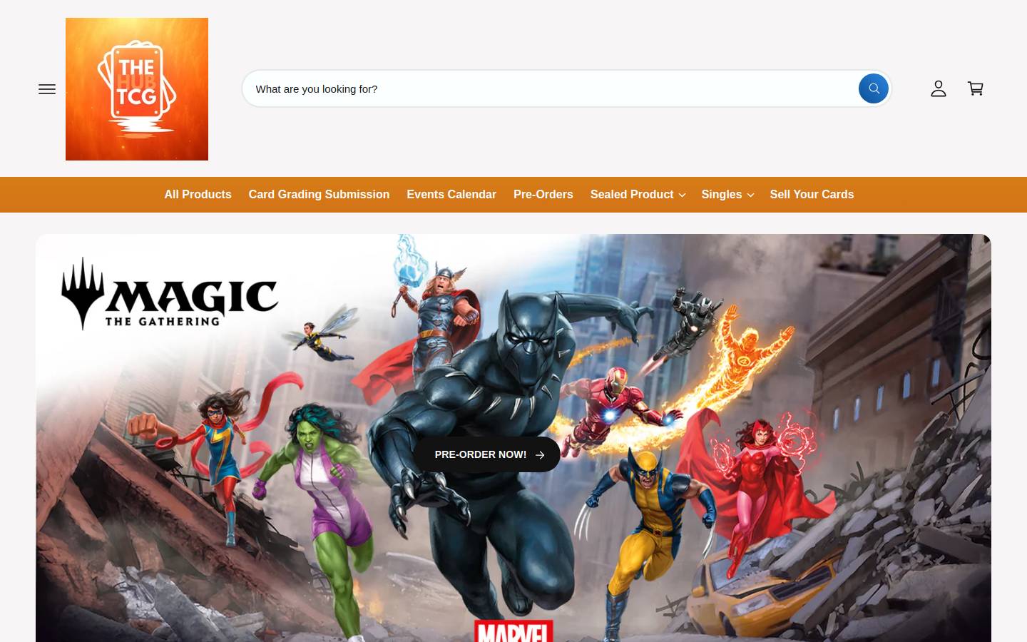 thehubtcg.com homepage screenshot