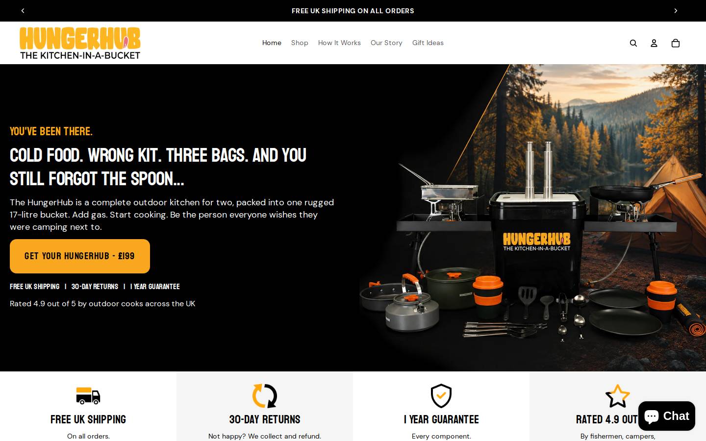 The Hungerhub - Kitchen in a bucket homepage screenshot