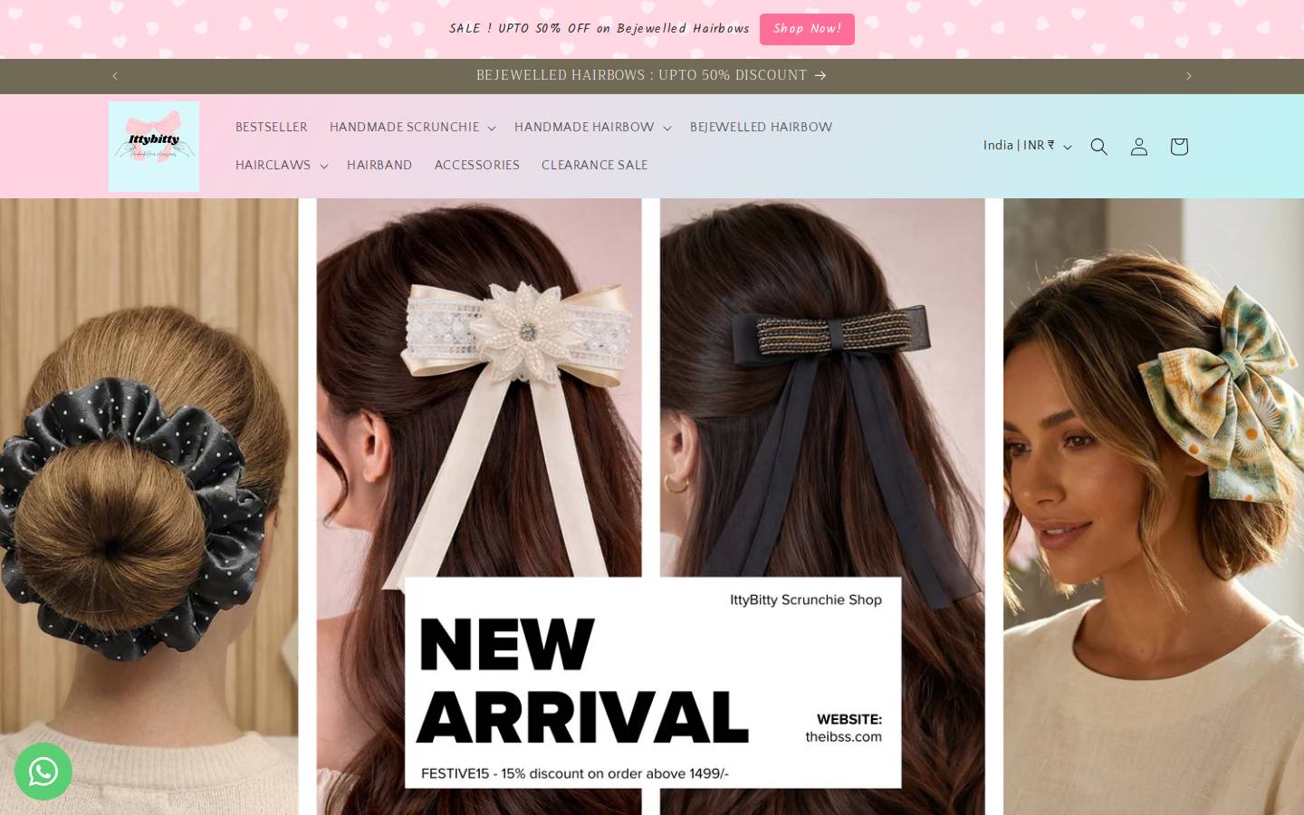 IttyBitty Scrunchie Shop homepage screenshot