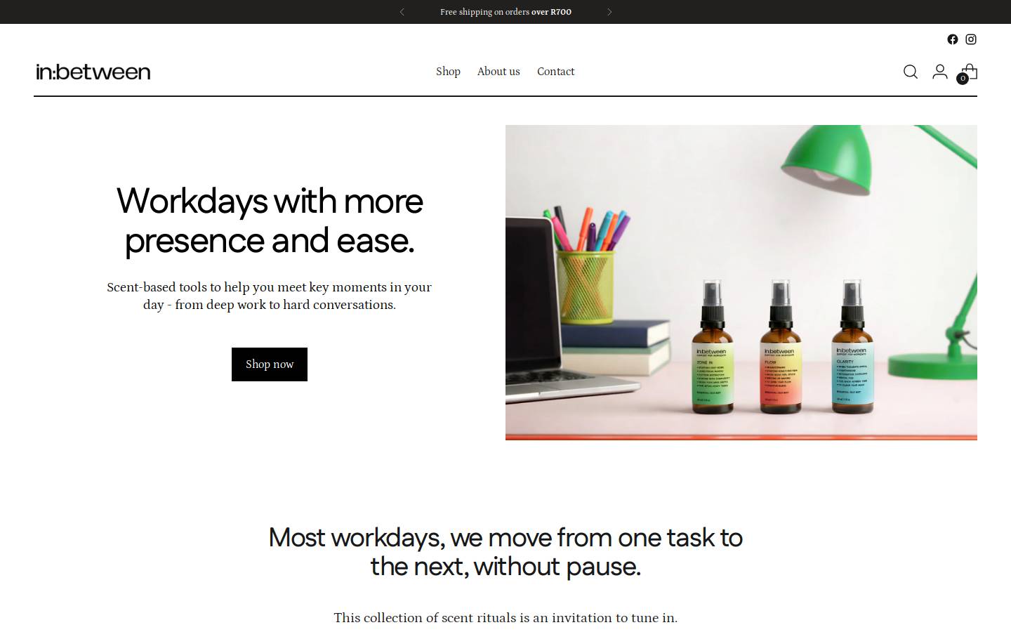 theinbetween.co.za homepage screenshot