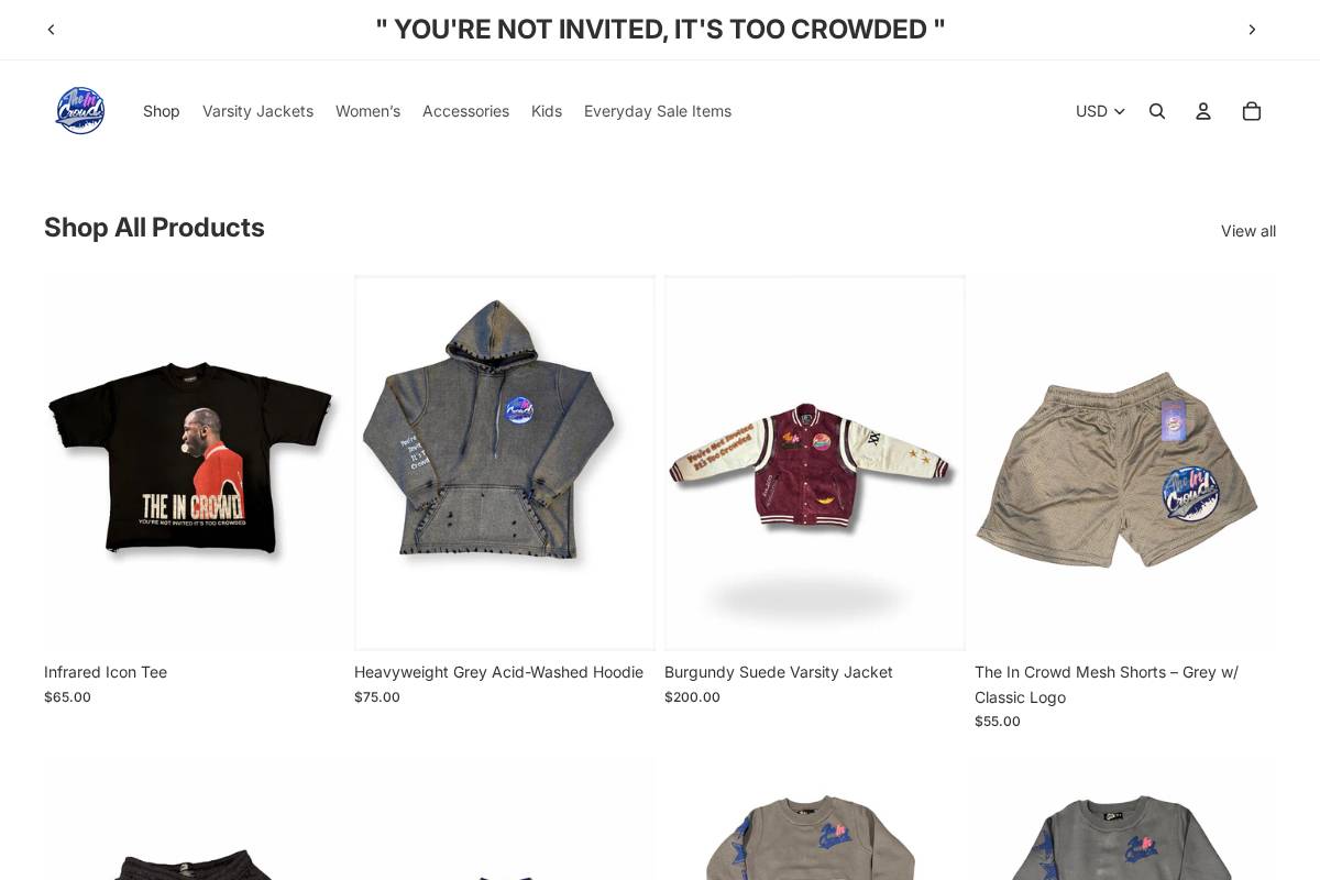 theincrowdclothingco.com homepage screenshot
