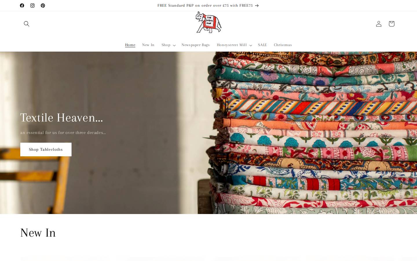 Theindiashop homepage screenshot
