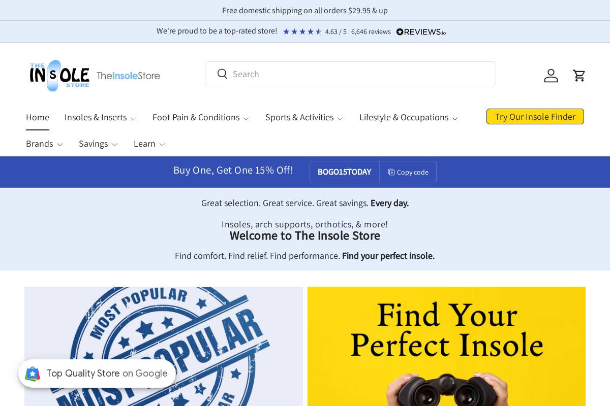 TheInsoleStore.com homepage screenshot