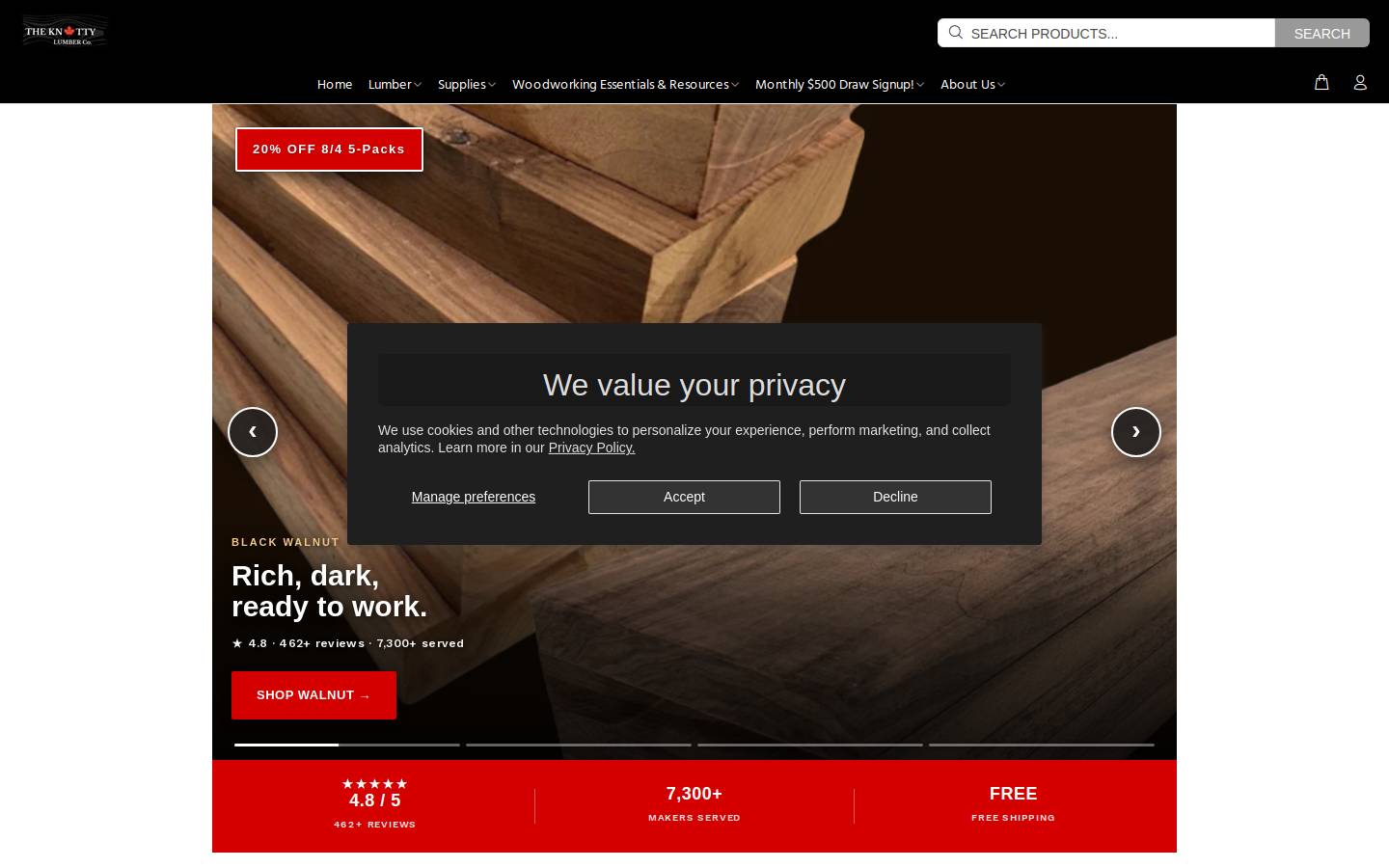 theknottylumberco.ca homepage screenshot