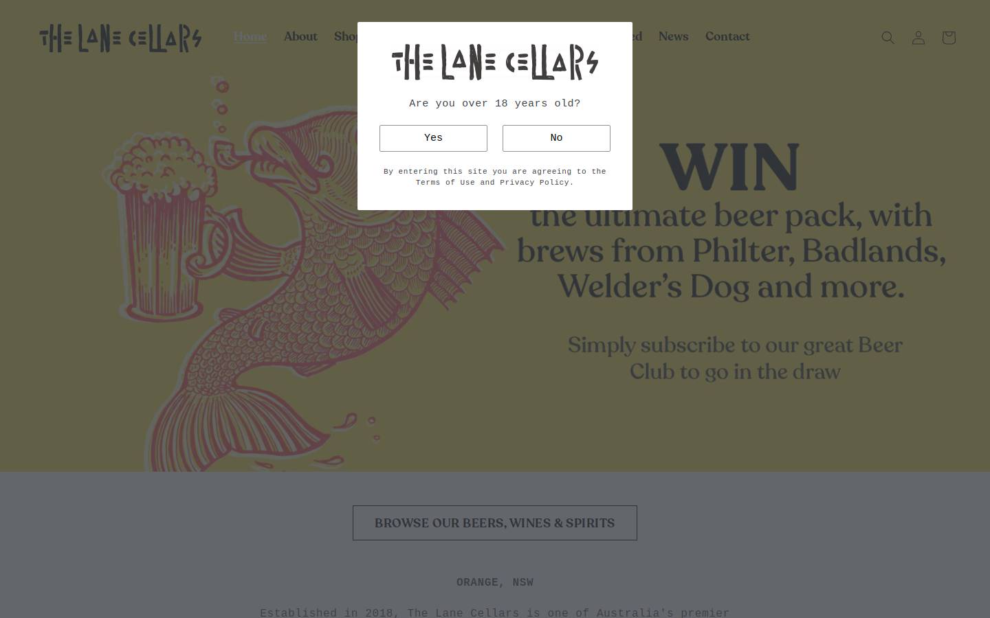 thelanecellars.com homepage screenshot