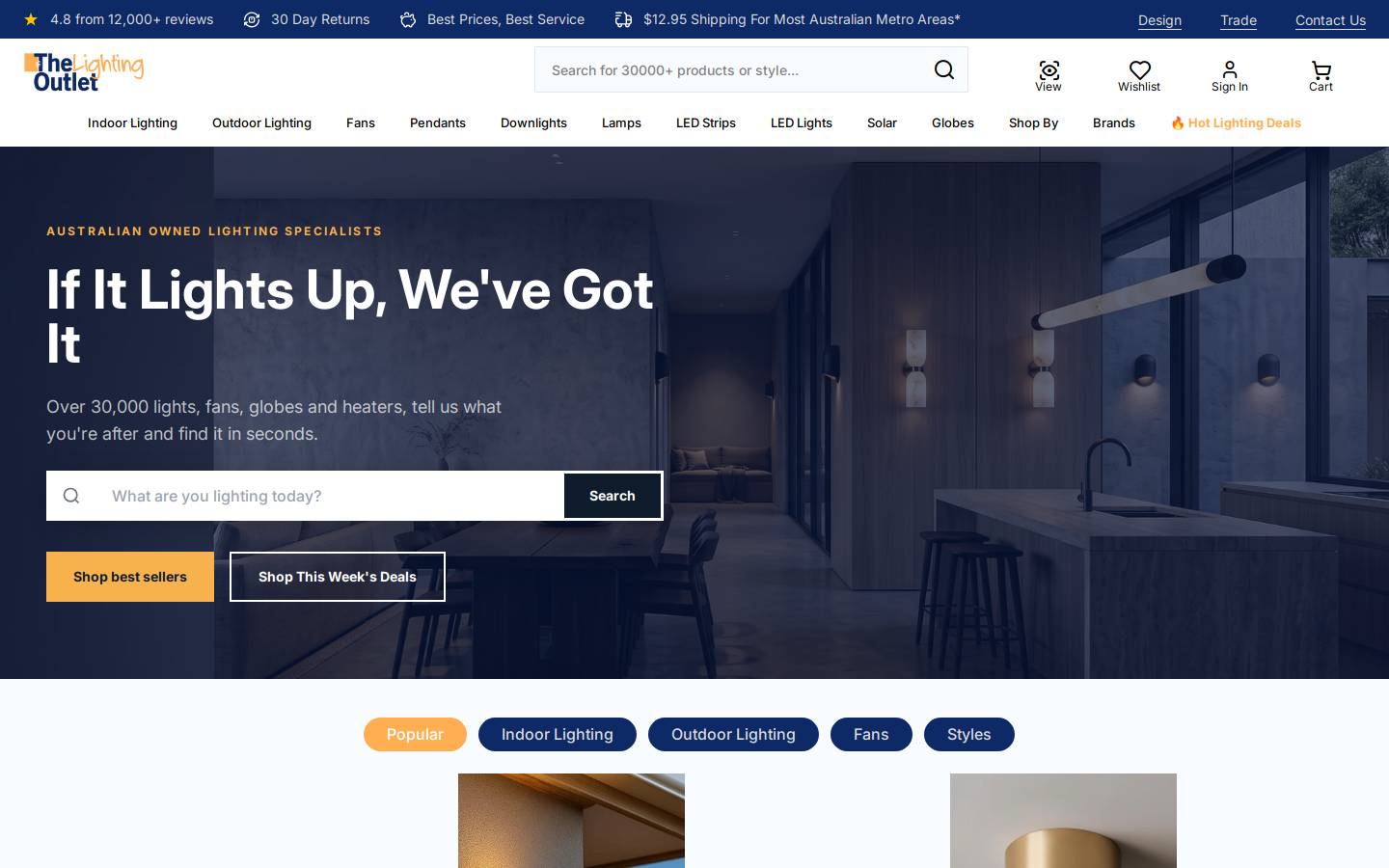 The Lighting Outlet homepage screenshot